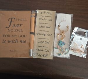 Inspirational Notebook With Pan And Bookmark, Keychain/purse Charm And Earrings
